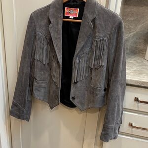 Gray Suede Fringe Jacket 100% Leather